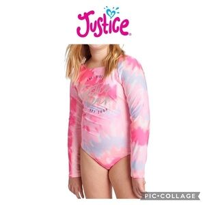Justice girls one piece long sleeve rashguard swimsuit size XS 5/6